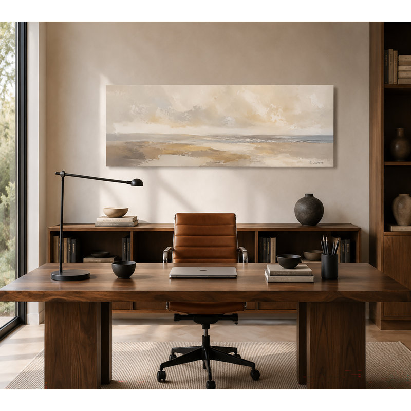 «Quiet Coastal Veil Neutral Abstract Landscape», reproduction d'art sur toile tendue, L 48 po x H 16 po x P 1,5 po