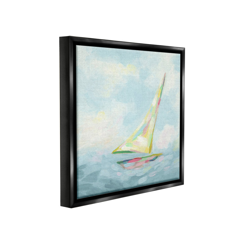 «Modern Pastel Sailboat Floater Frame» par June Erica Vess sur toile, Cadre flottant noir de jais, H 18 po x l 18 po