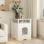Enclos pour bac à litière blanc pour chat - Maison d'intérieur en bois avec bac dissimulé, étagère fonctionnelle, crochet latéral et structure, table moderne pour salon ou chambre à coucher en blanc, crochet d'étagère.
