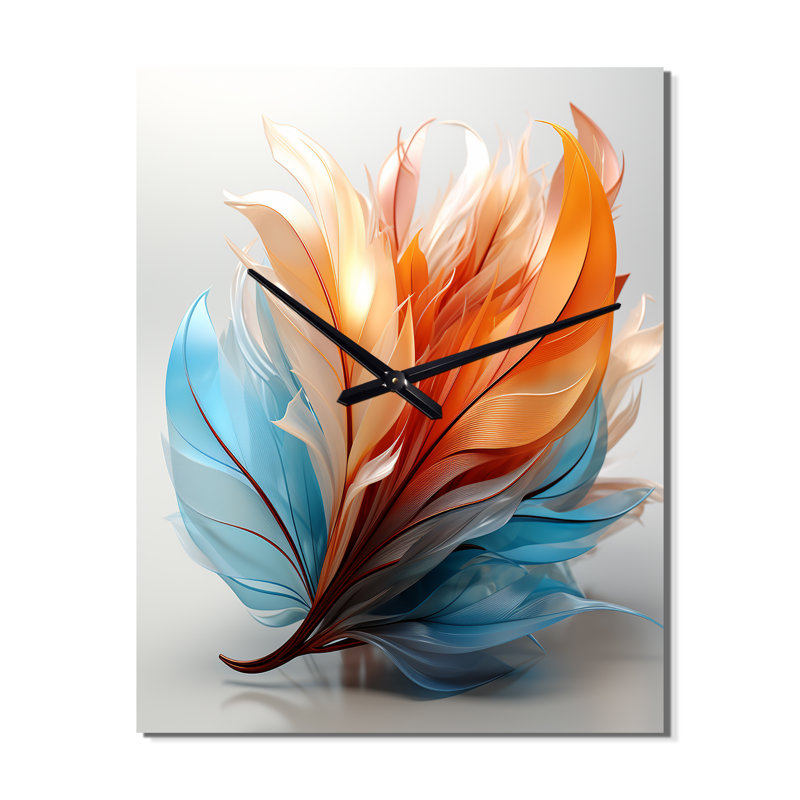 Horloge murale Frostal Boho Feather Turquoise I - Feathers, Grand