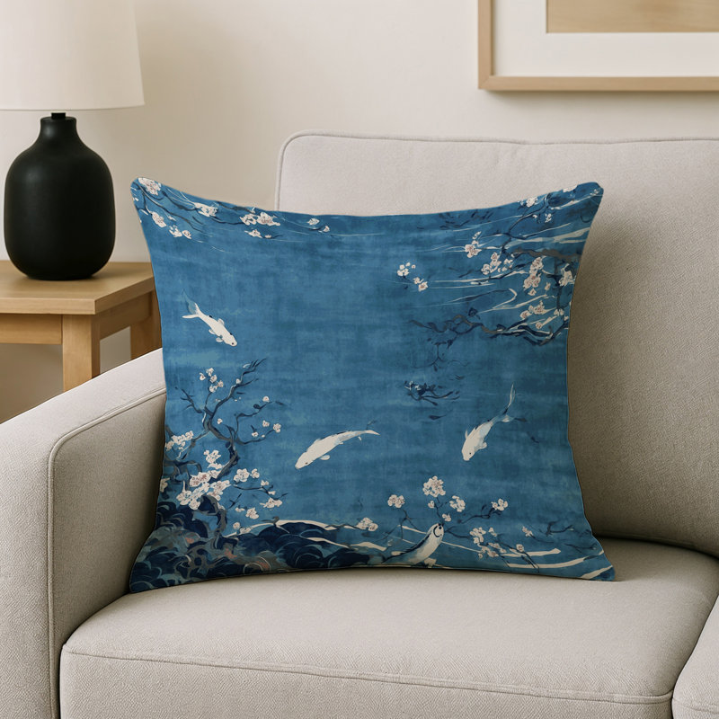 Coussin décoratif intérieur / extérieur gris Modern Modern, Carré 16 po, Motif floral bleu / blanc