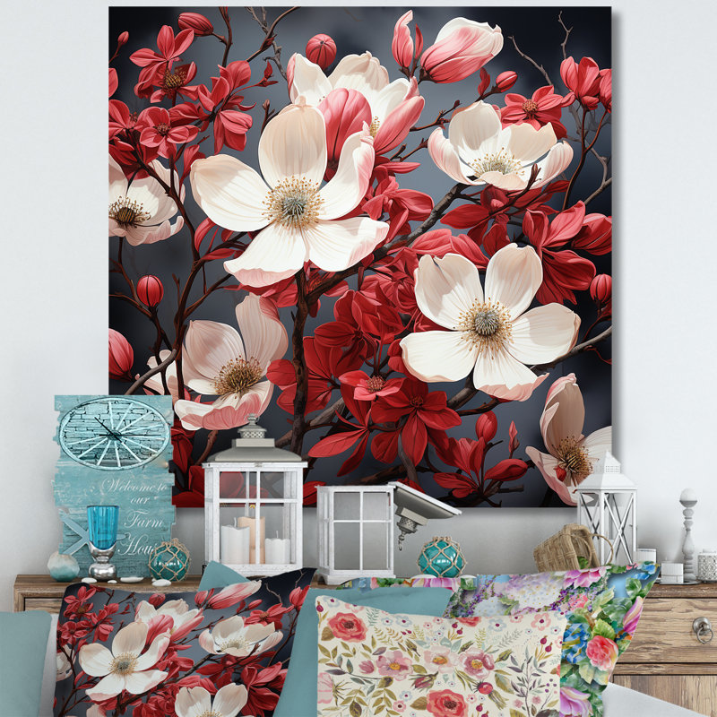 Fleur de cornouiller tranquille et blanche I - cornouiller, Cadre flottant noir, H 16 po x l 16 po x P 1 po