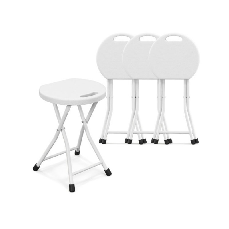 Folding Stool With Built-In Handle For Adults, White, White