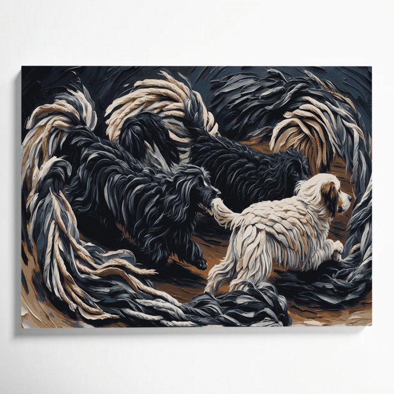 «Dogs Puli», art mural sur toile noire, H 20 po x l 30 po