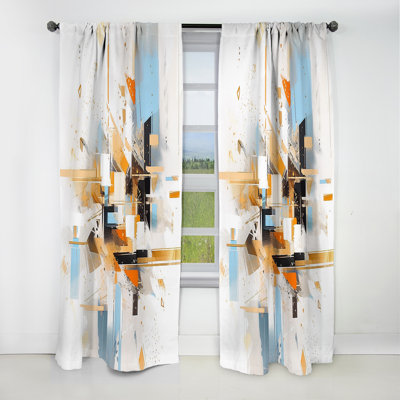 Orange Blue Symmetrical Abstractions - Cubism Curtain - Blackout Abstract Curtain - 1 Panels