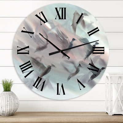 Silhouttes Flock of Birds Flying on Pastel Background I - Lake House wall clock