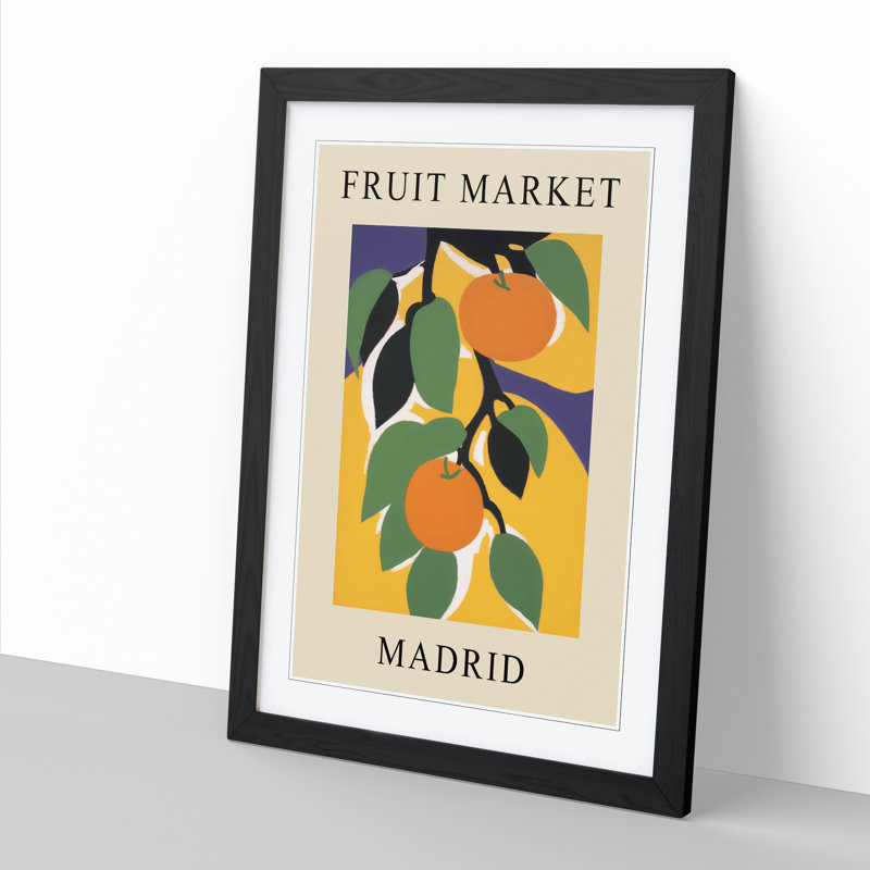 Orange Madrid Fruit Market Exhibition - Single Picture Frame Print on Wood, 34cm H x 25cm W x 2cm D