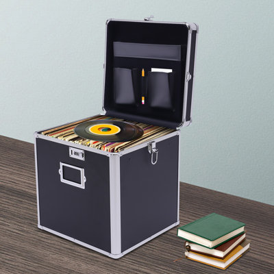 Boîte de rangement pour disque vinyle verrouillable H 15 po x l 14,4 po x P 13,4 po