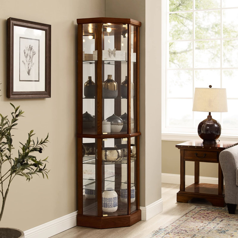Vitrine 70 "H 70" avec dossier miroir en finition noyer