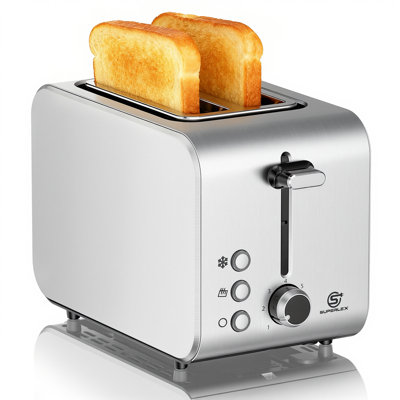 SUPERLEX 2-Slice Toaster 850W Brushed Stainless Steel with Extra Wide Slots | 7 Browning Settings, Defrost, Reheat & Cancel Functions, Removable Crumb Tray, for Bagels & Crumpets