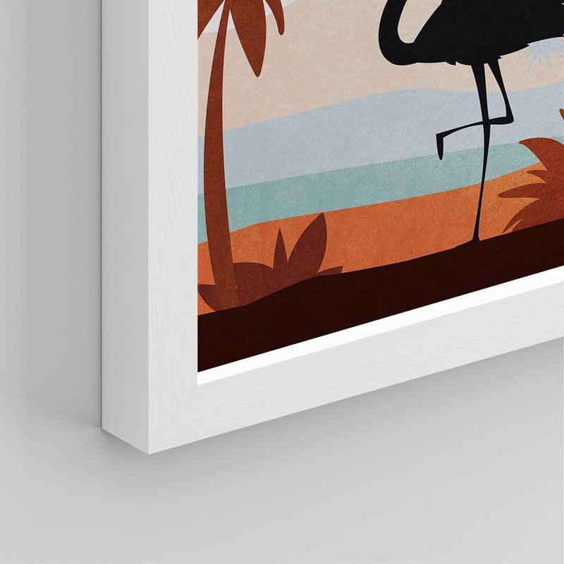 «Tropical Jungle Island Flamingo Birds», impression sur papier 4 pièces, H 10 po x l 8 po x P 1 po, Blanc