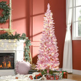 Prelit Snow Flocked Artificial Christmas Tree with Pencil Shape