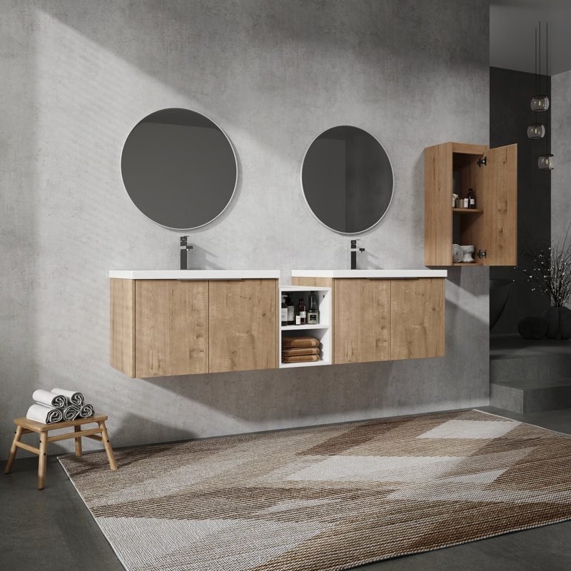 Meuble-lavabo mural 72 po avec lavabo et armoire d'appoint 72 po