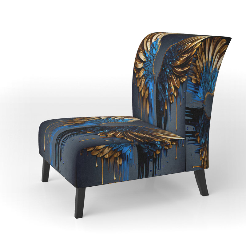 Upholstered Slipper Chair, Modern Aldus Accent Chair - Aldus, Blue/Gold Polyester Blend