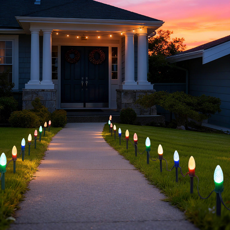  100FT C9 Christmas Lights 100 LED String Lights with 100 Light Stakes for Pathway Lighting Connectable DIY Cuttable Waterproof Dimmable UL Listed Commercial Outdoor Xmas Decor Multicolor