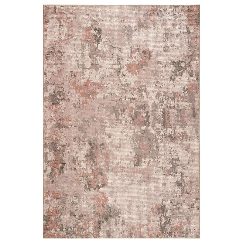 Tapis à motif abstrait statique lavable à la machine en beige / taupe / bourgogne, Rectangle 1 pi 10 po x 2 pi 10 po