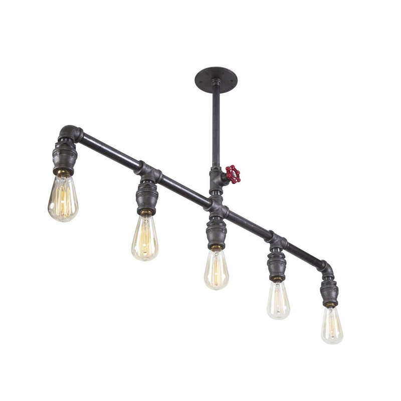 Lustre de style industriel, tuyau en fer noir, 30,7 po x 26,4 po x 3,9 po | Douille E27, 100% fer durable | Décor moderne de chalet et de chalet, conception unique de couleur unie grise, parfait pour la salle à manger et les espaces de vie