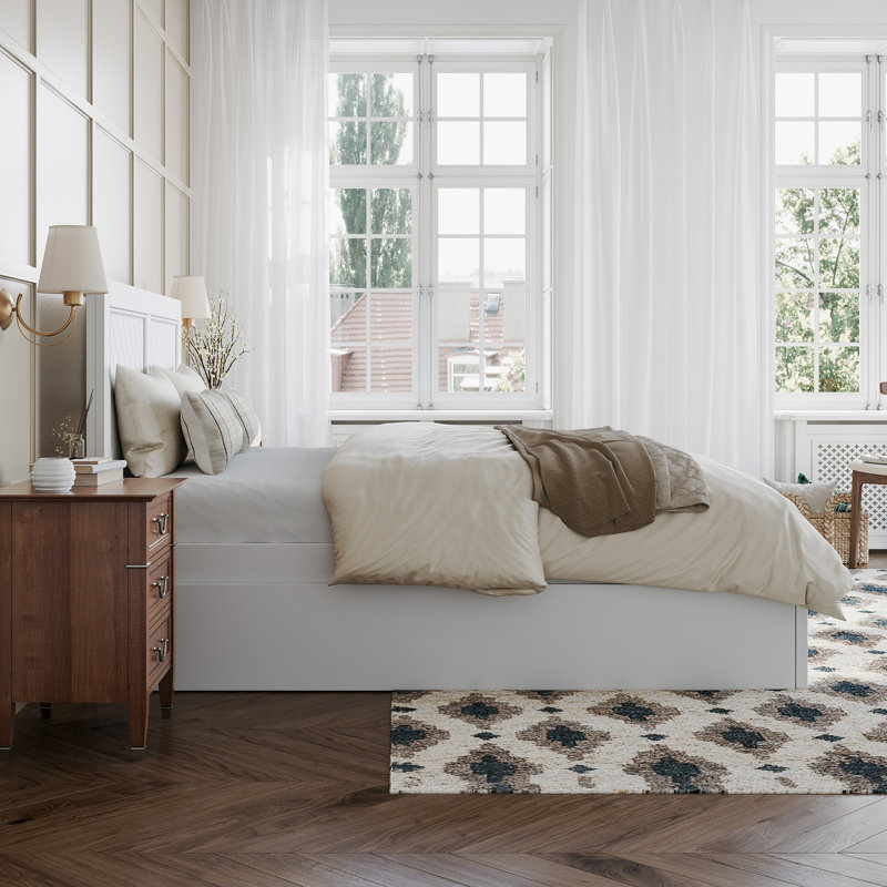 Jeinny Solid Wood Platform Bed with Matching Footboard & Trundle, White, Full