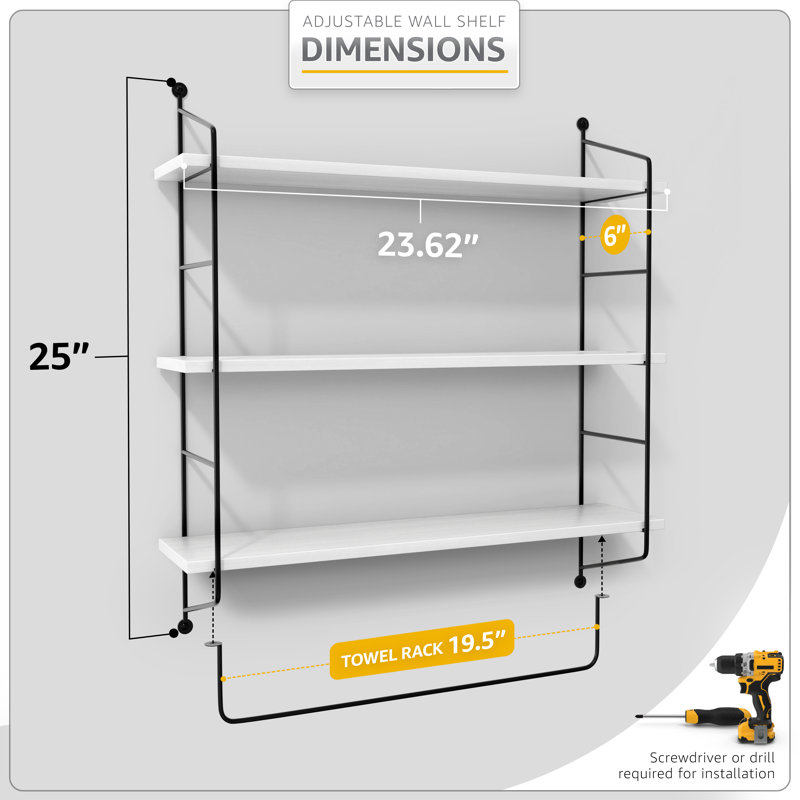 Sorbus 3-Tier Floating Bathroom Shelves for Wall - Wood Wall Storage for Towels, Over the Toilet Storage Cabinet, Gaming Floating Shelves, Bathroom Accessories, and Home Decor, White