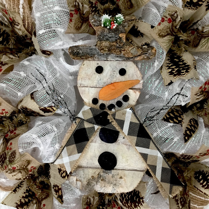 Couronne d'hiver bonhomme de neige rustique