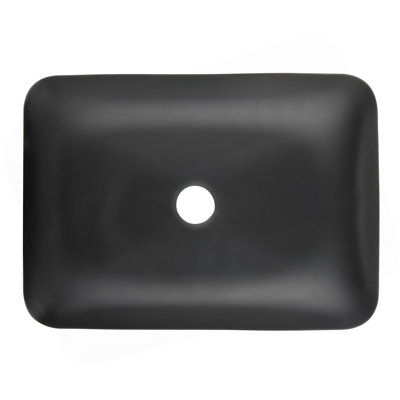 Lavabo de salle de bain vasque rectangulaire en verre à coquille mate 13,0 "L -18,13" H - 4 "noir avec robinet noir mat et bonde escamotable en noir mat