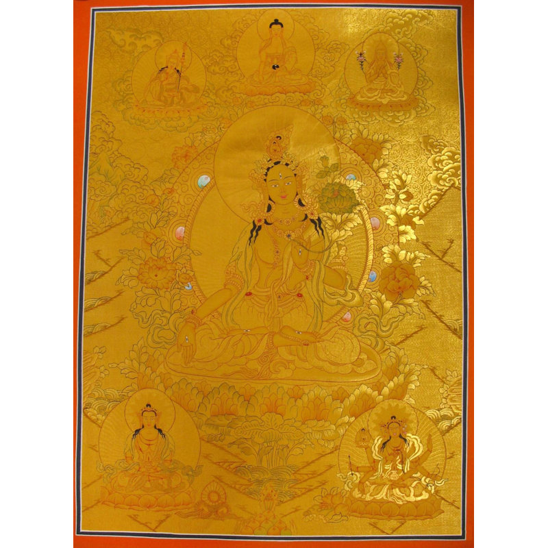 Tara blanche, la déesse de la longévité de la vie (Brocadeless Thangka)