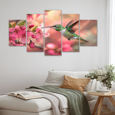 Colibri et fleurs - décoration murale oiseau - art mural moderne