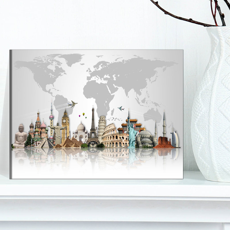 « Famous Monuments Across World », reproduction d'art graphique, H 8 po x l 12 po, Toile tendue, Sans cadre