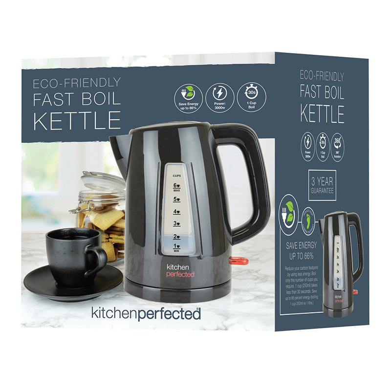 Kitchen Perfected 1.7L Plastic Electric Tea Kettle, Black