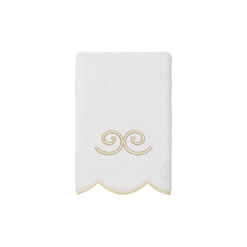  100% Turkish Cotton SYMMETRA Scallop 2PC Embellished Hand Towel Set, Hand Towel - 2 Pack, White/Beige