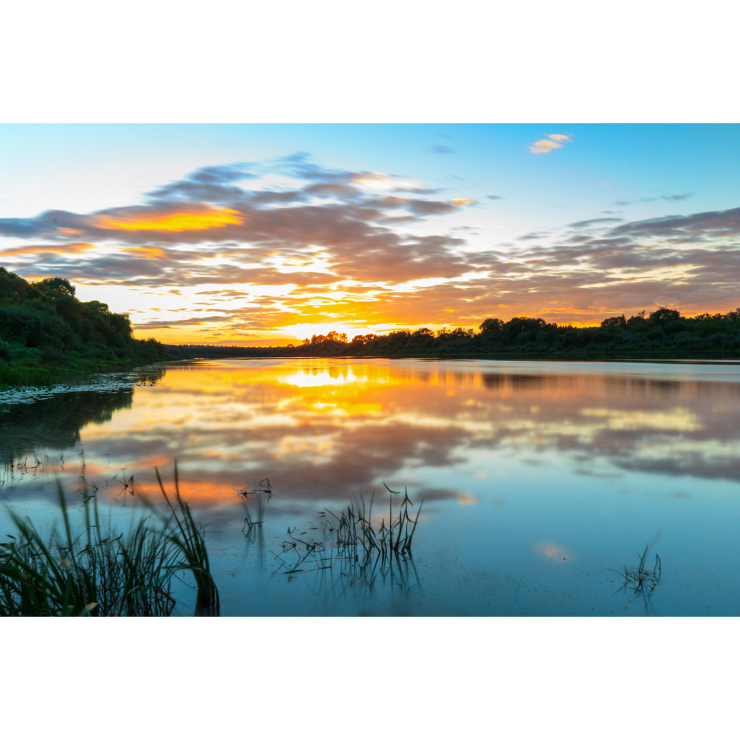 Scenic View Of Beautiful Sunset Above The River At Summer - Wrapped Canvas Print