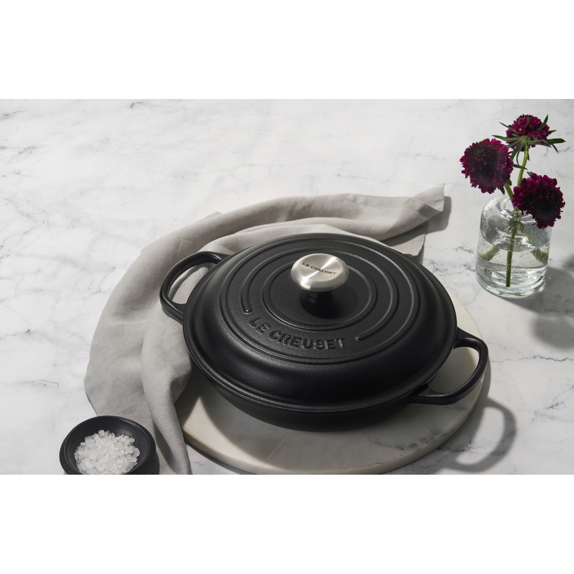Le Creuset Signature Enameled Cast Iron Braiser with Lid, Licorice, 3.5 quarts