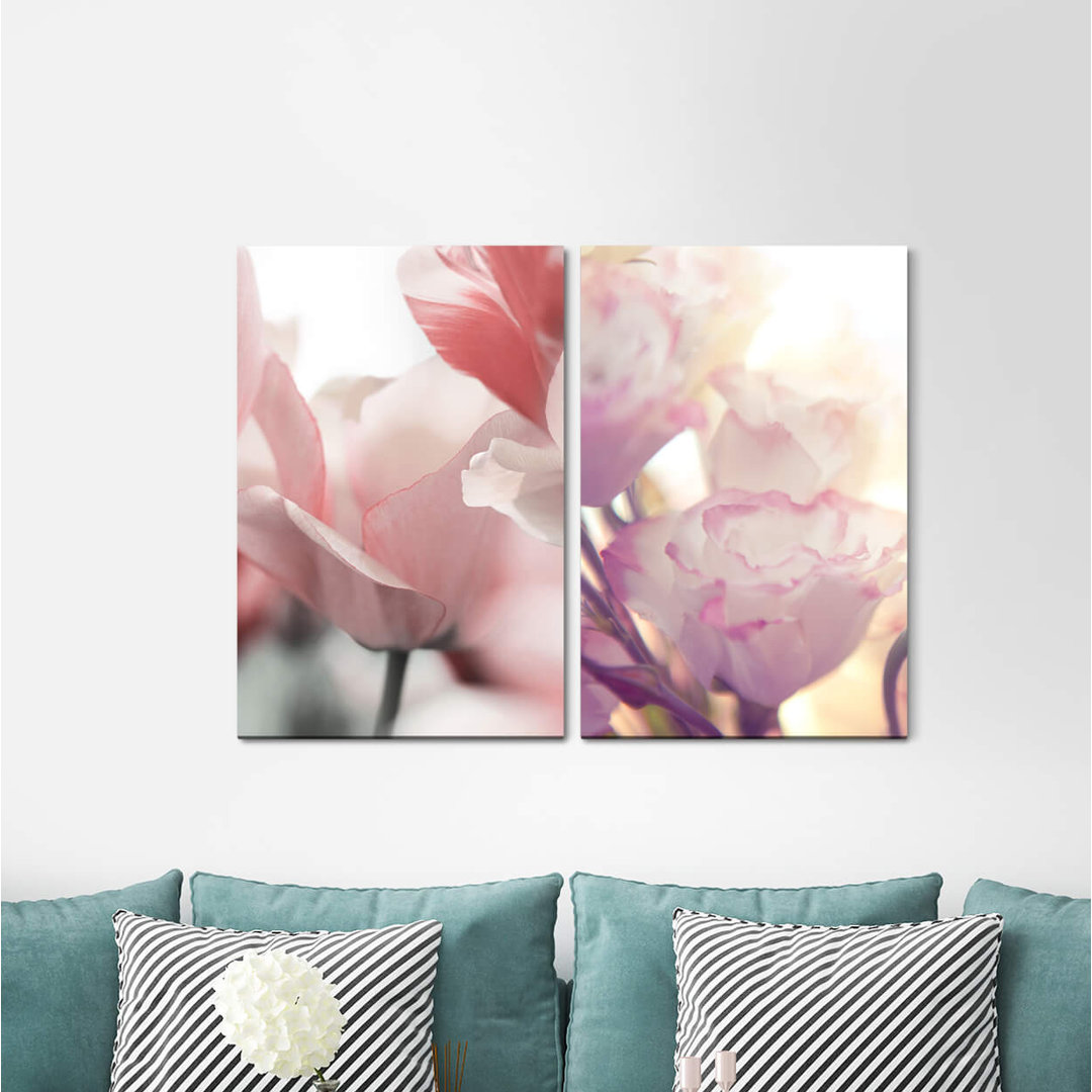 2-tlg. Leinwandbilder-Set - Fotografie „Tulips White Roses Summer Flowers Tender”