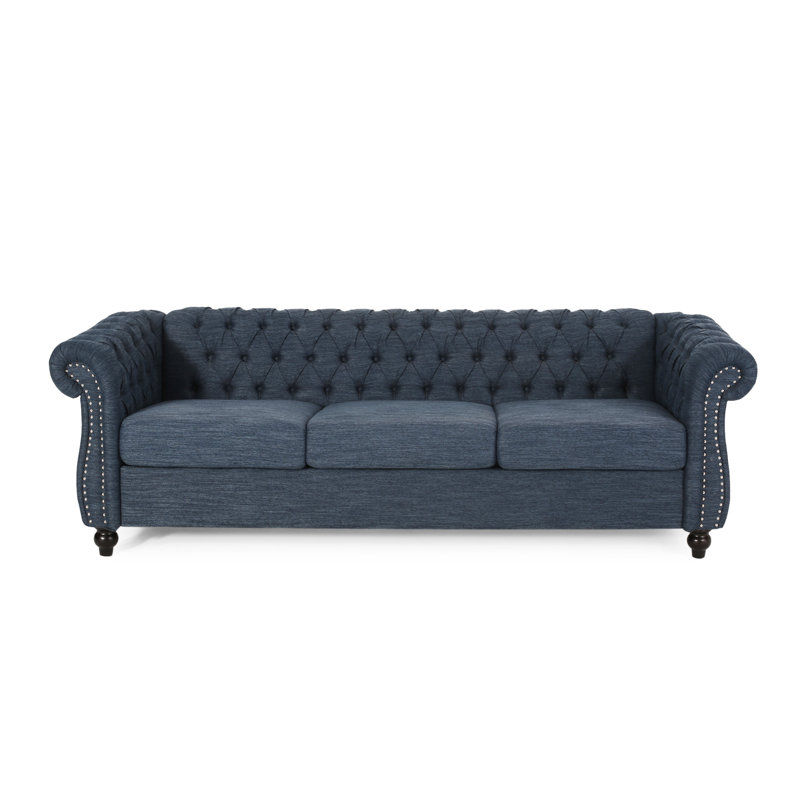 Dierdre 84.75 Sofa Couch, Chesterfield Style Sofa with Button Tufted, Navy Fabric