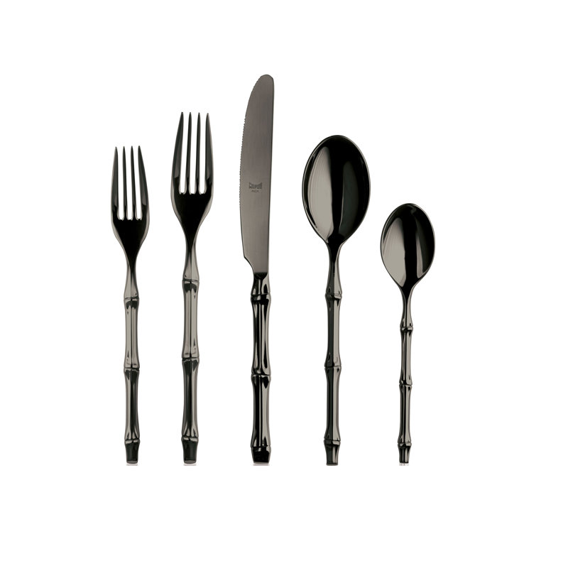 Bali 5 - Piece Stainless Steel Flatware Set - Service for 1, Black Gold