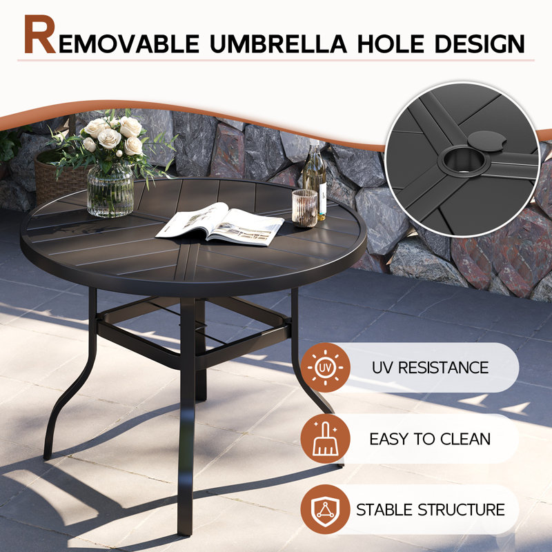 51" Round Iron Outdoor Dining Table for Patio Garden, Heavy Duty Metal Bistro Table, 28" H x 39" W x 39" D