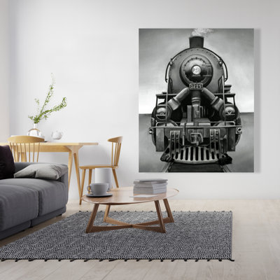 Train noir et blanc - Toile grise pour le décor du salon