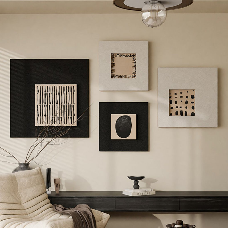 Ensemble d'art mural carré en bois manufacturé Mid-Century 4 pièces pour salon, H 47,24 po x l 86,61 po