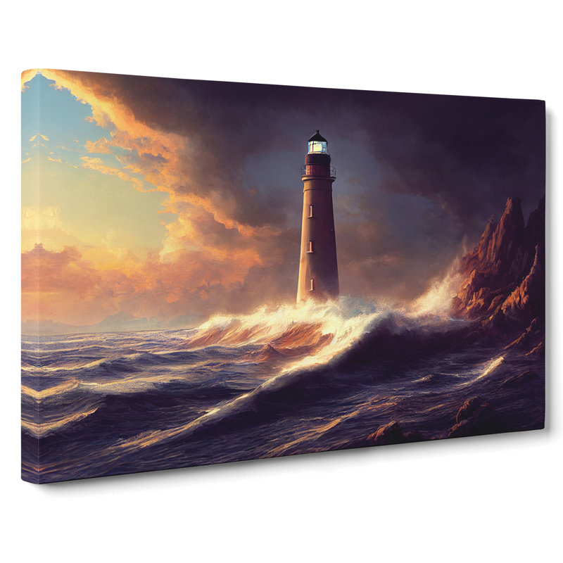 Dramatic Lighthouse Seascape - Wrapped Canvas, 50cm H x 76cm W x 3cm D