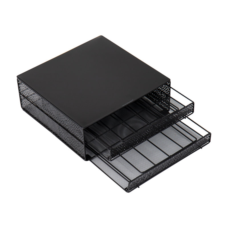 Organisateur de dosettes de café à une portion avec 2 tiroirs, capacité de 72 dosettes, métal, L 13 po x l 12,75 po x H 5 po