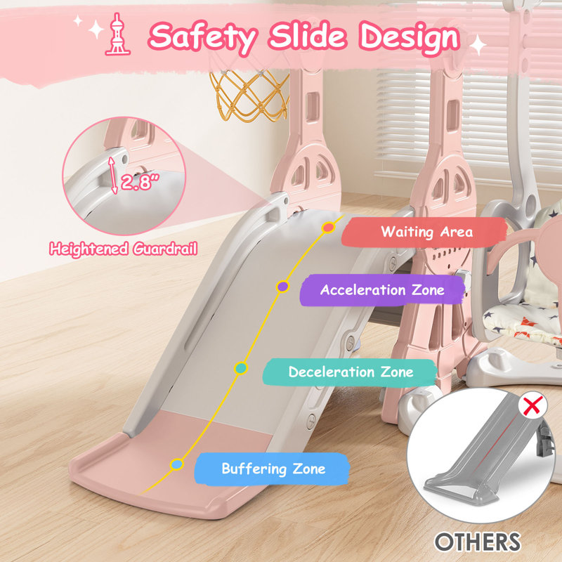Pink and Gray 4-in-1 Toddler Slide and Swing Set