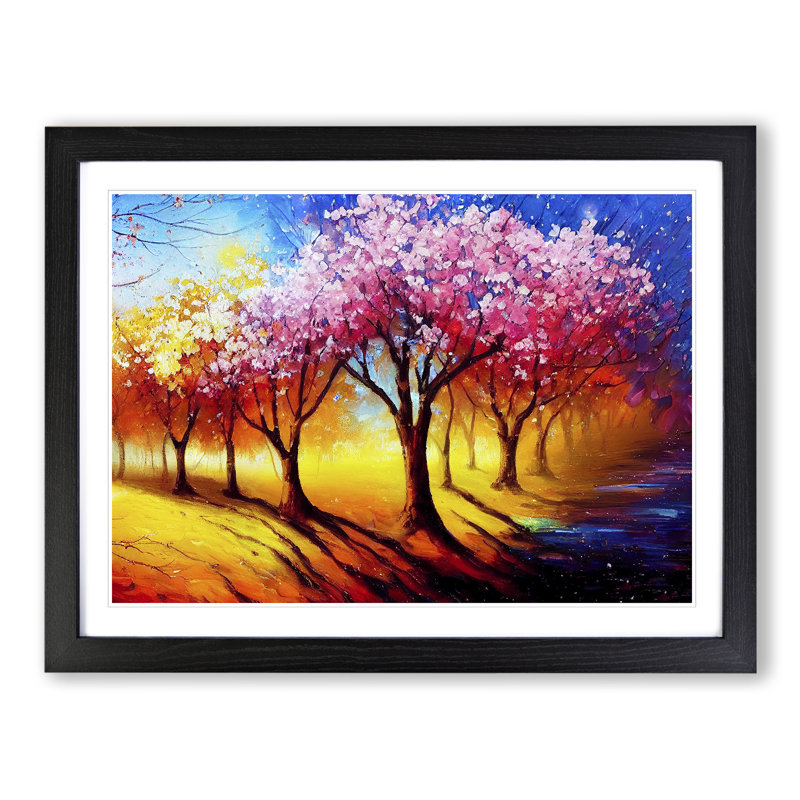 Cherry Blossom Tree Park Vol.3 - Single Picture Frame Painting, 46cm H x 64cm W x 2cm D, Black