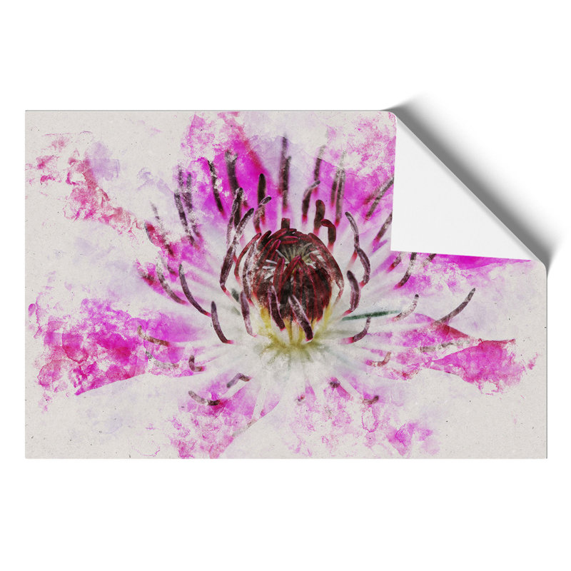 Pink Clematis Flower - Unframed Painting, 30cm H x 42cm W x 0.1cm D