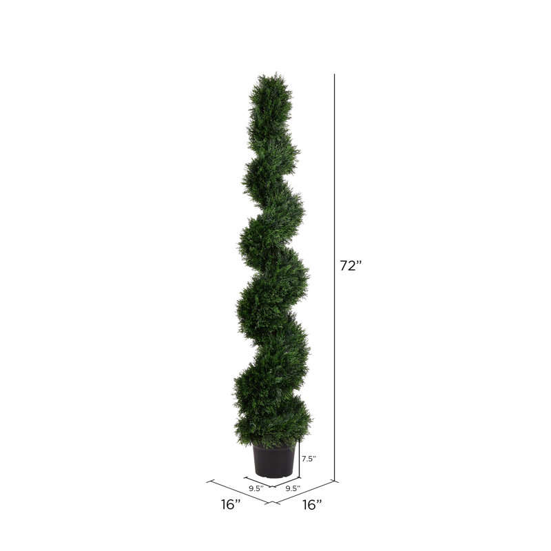 Artificial Potted Green Cedar Spiral Tree, 72" H x 16" W x 16" D
