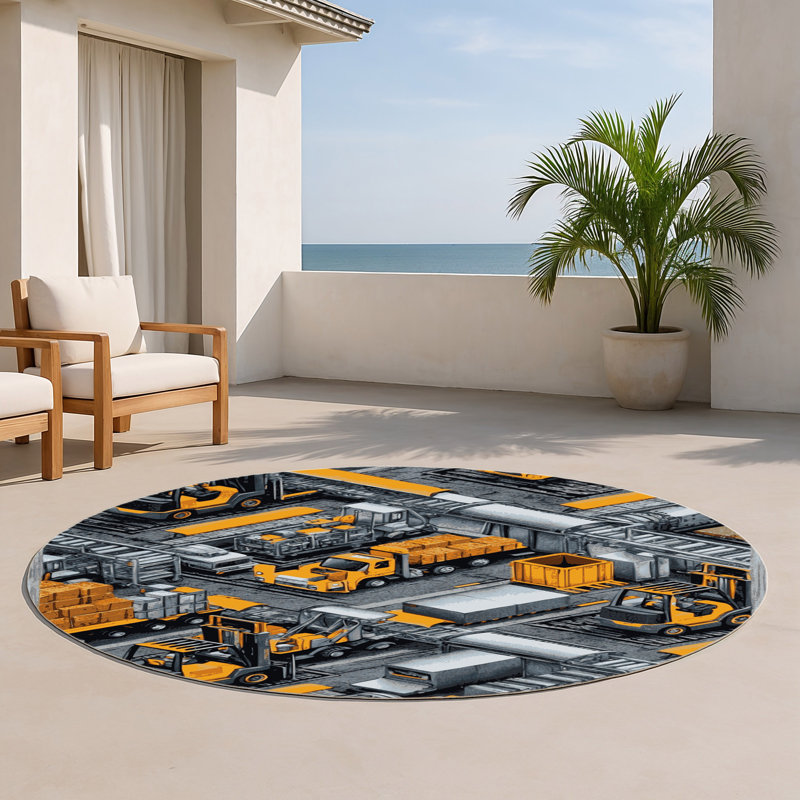 Tapis intérieur et extérieur gris Transport, Rond 5 pi