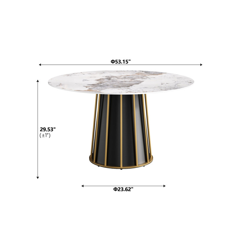 Table de salle à manger moderne 53,57 "pour 6 panneaux de pierre frittée, base en fer métallique, pour structure brûlante, tache et blanc chaud, finition stable