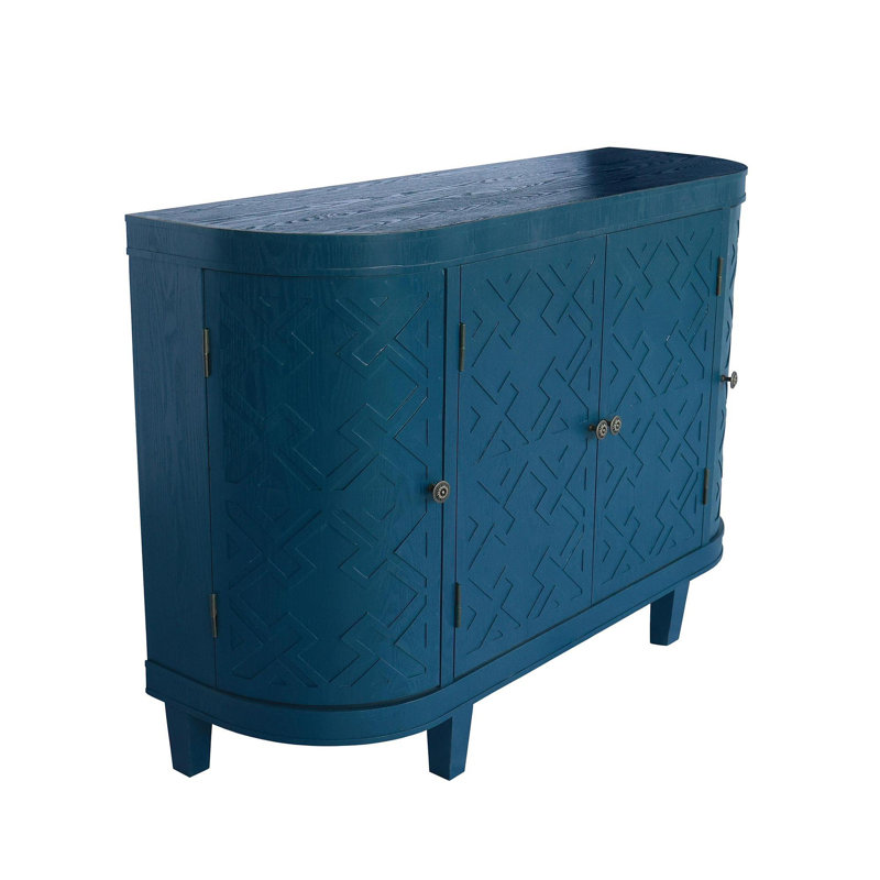 Armoire de rangement ovale 47 po avec 4 portes, armoire buffet avec rangement, armoire de rangement d'appoint cannelée à bord arrondi, porte coulissante, crédence autoportante, console pour salon, cuisine