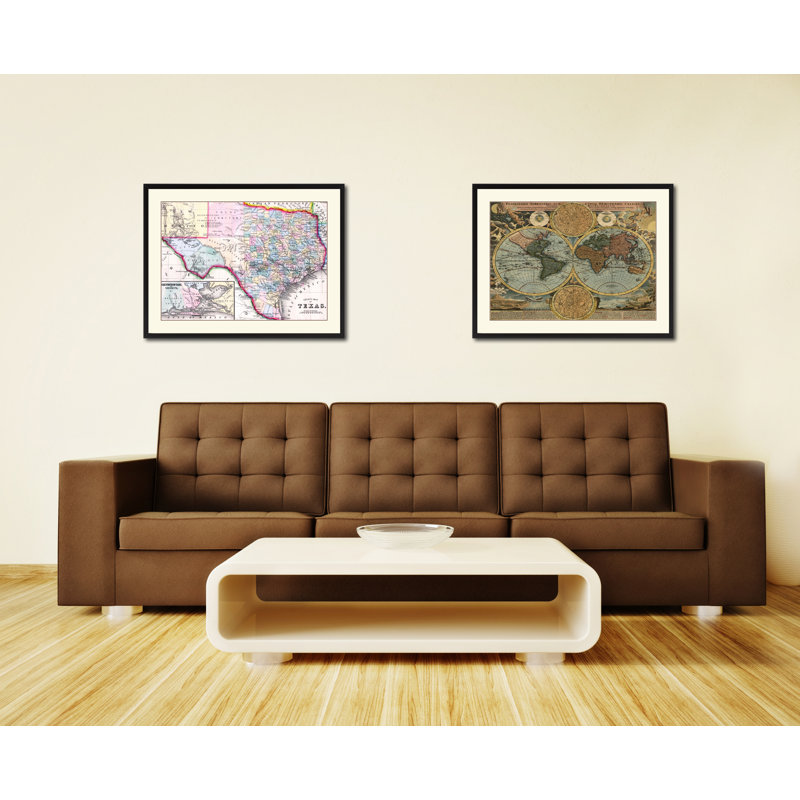 Texas Vintage, reproduction de carte ancienne sur toile avec cadre photo 28 x 37