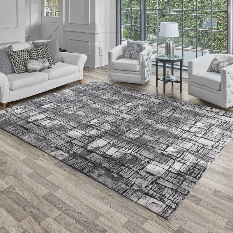 Imani Gael Modern Abstract Plush Charcoal/Gray/Black Polypropylene/Polyester Shag Area Rug, Rectangle 8'9" x 13'1"
