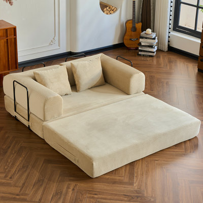 Boneless Sleeper Sofa Bed Convertible Compression Couch Bed Corduroy Floor Couch With 2 Pillows